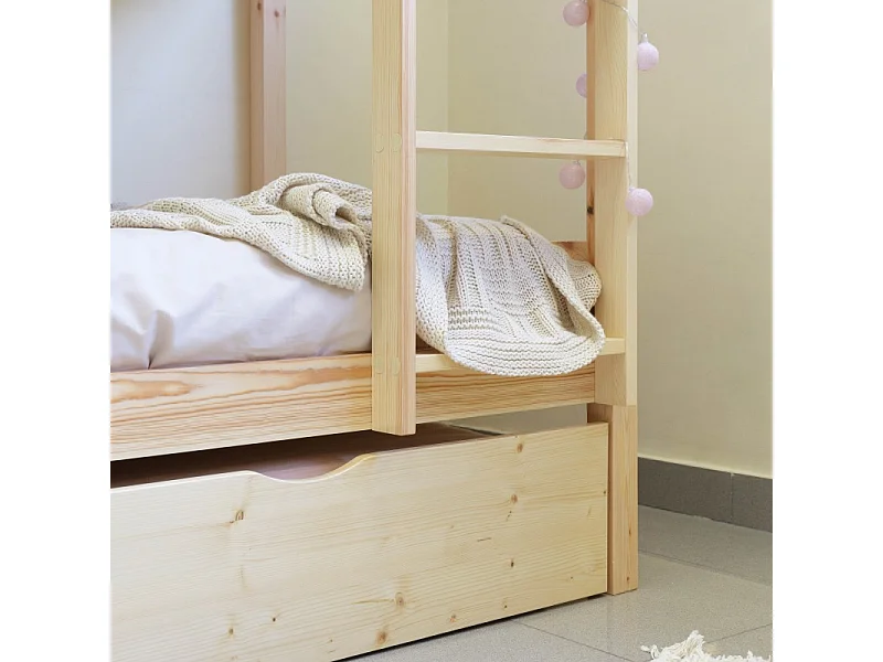 Beliche + cama extraível de madeira branco lavado 90x190cm