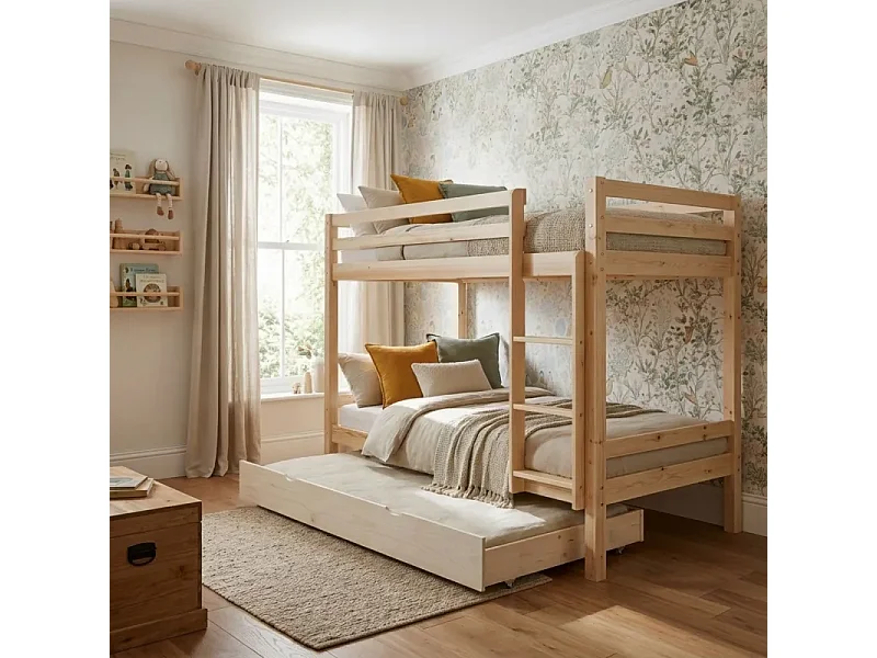 Beliche + cama extraível de madeira castanho 90x190cm