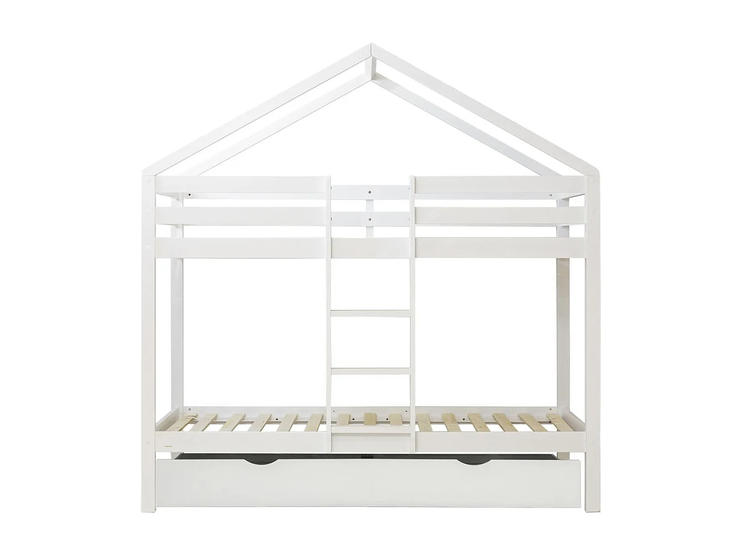 Huisvormig stapelbed + opberglade van wit hout 90x190/90x190cm