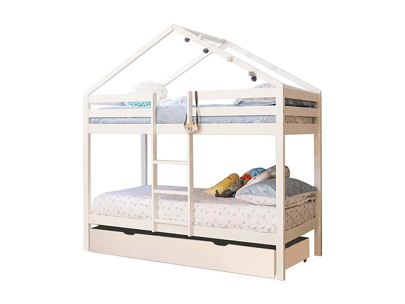 Beliche + gaveta de arrumação em madeira branca 90x190/90x190cm