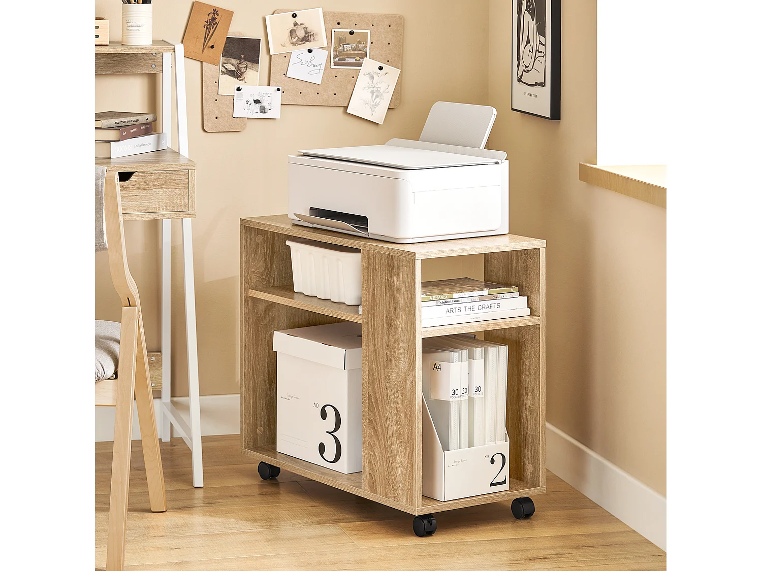 Bout De Canapé Table Café Roulante Avec 2 Étagères De Rangement, Fbt34-n