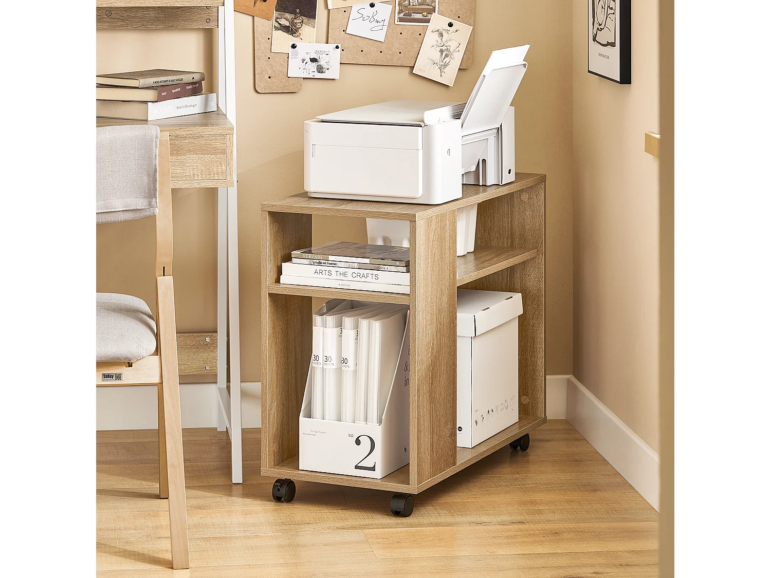 Bout De Canapé Table Café Roulante Avec 2 Étagères De Rangement, Fbt34-n