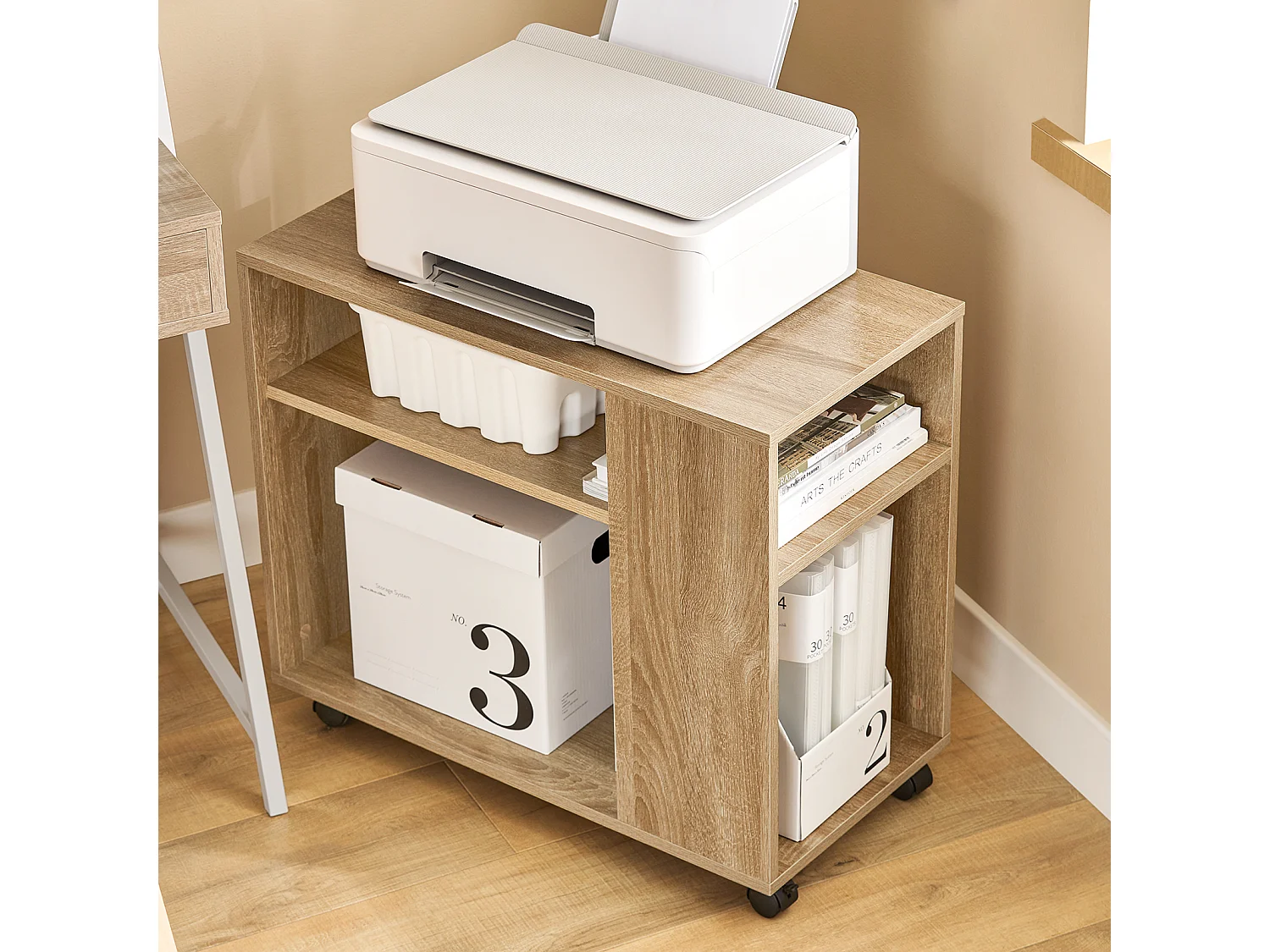 Bout De Canapé Table Café Roulante Avec 2 Étagères De Rangement, Fbt34-n