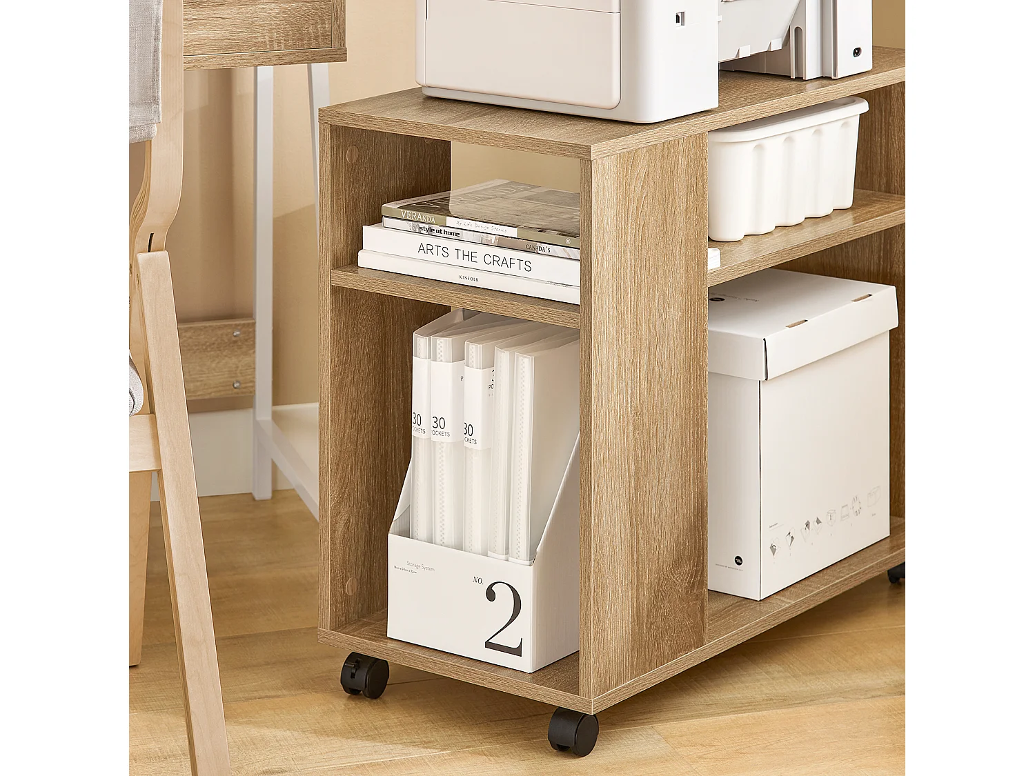 Bout De Canapé Table Café Roulante Avec 2 Étagères De Rangement, Fbt34-n