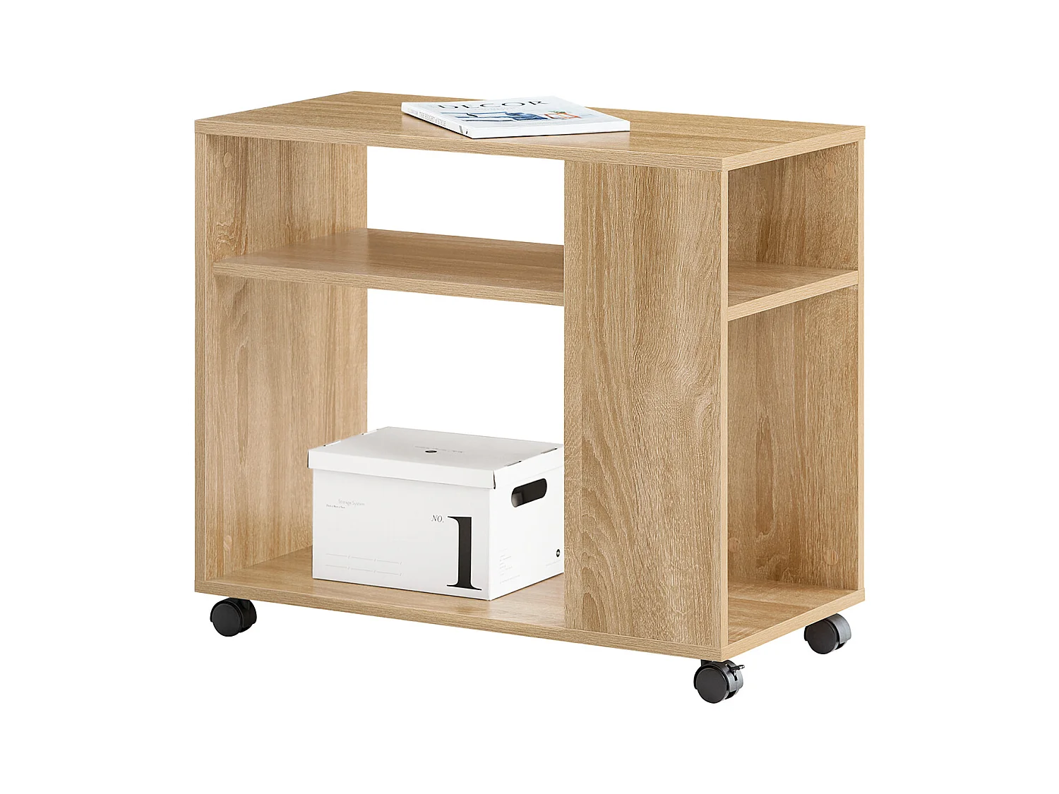 Bout De Canapé Table Café Roulante Avec 2 Étagères De Rangement, Fbt34-n