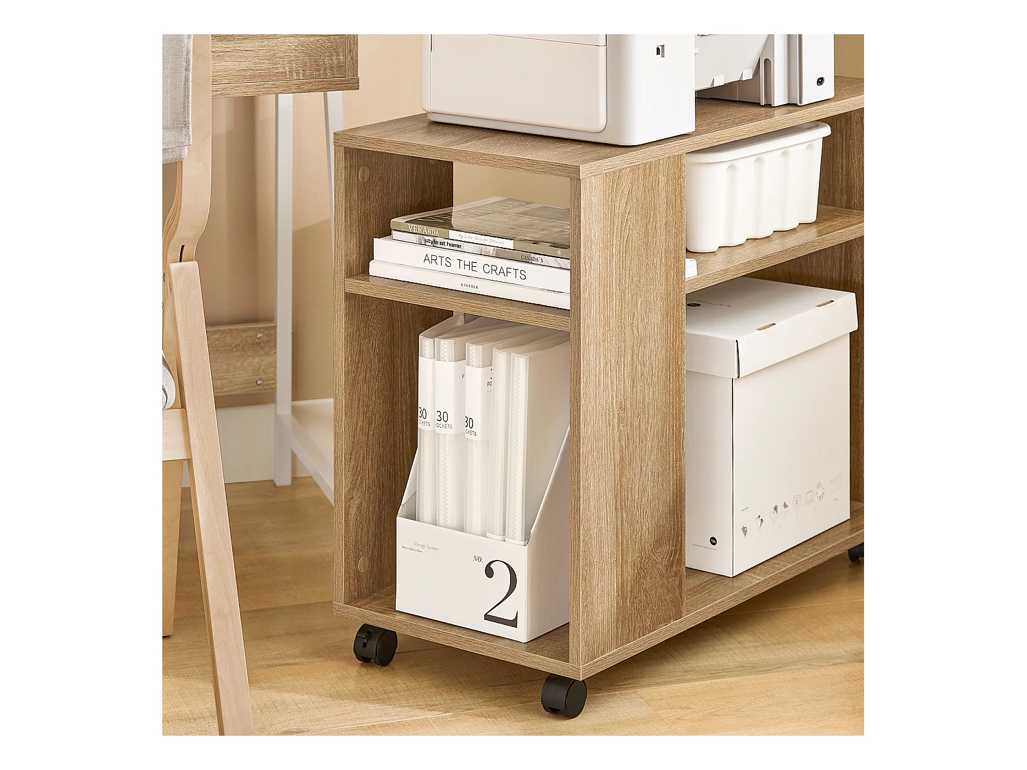 Bout De Canapé Table Café Roulante Avec 2 Étagères De Rangement, Fbt34-n