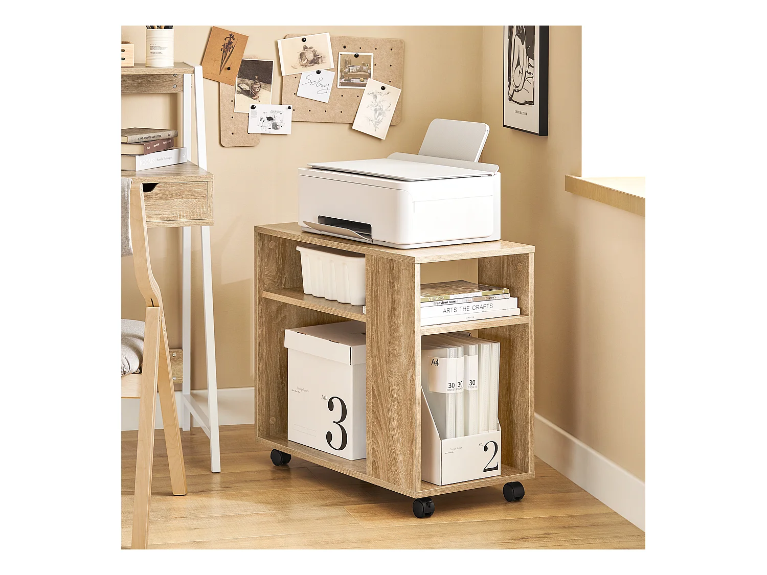 Bout De Canapé Table Café Roulante Avec 2 Étagères De Rangement, Fbt34-n