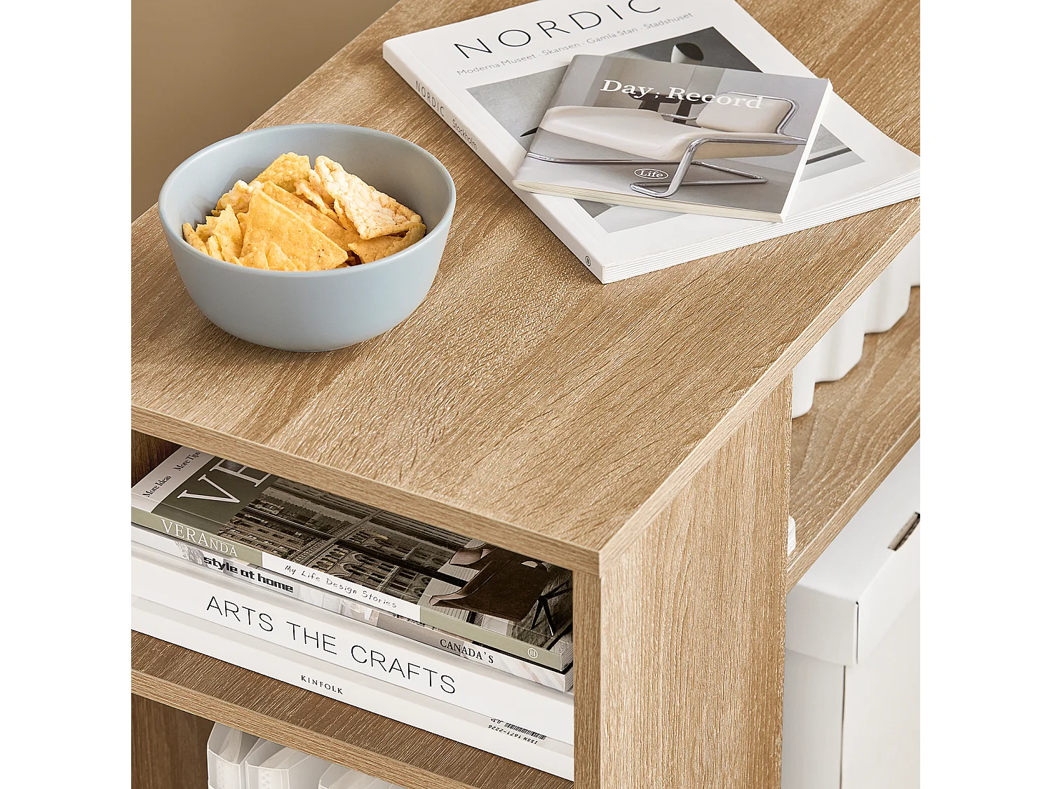 Bout De Canapé Table Café Roulante Avec 2 Étagères De Rangement, Fbt34-n