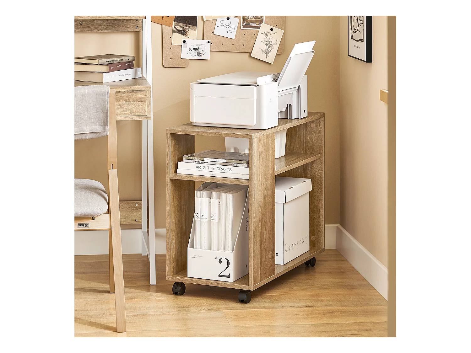 Bout De Canapé Table Café Roulante Avec 2 Étagères De Rangement, Fbt34-n