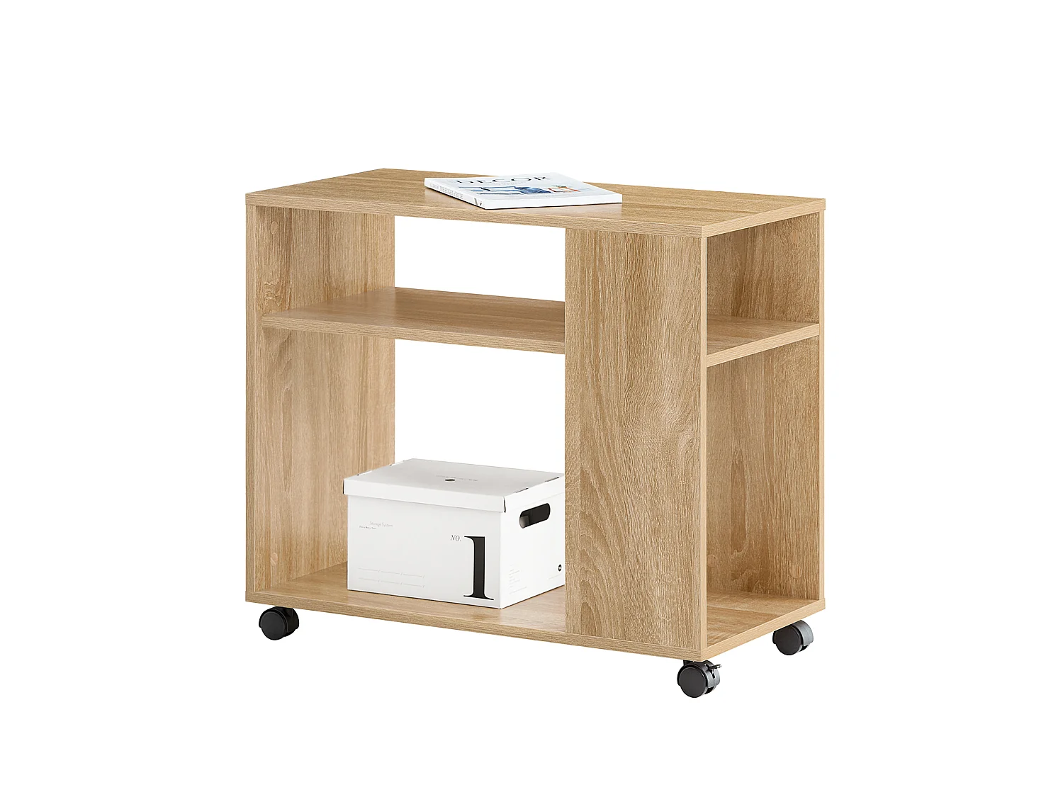 Bout De Canapé Table Café Roulante Avec 2 Étagères De Rangement, Fbt34-n