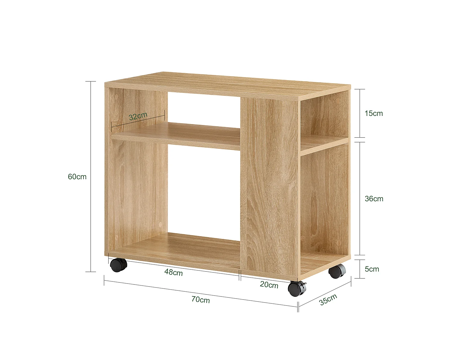Bout De Canapé Table Café Roulante Avec 2 Étagères De Rangement, Fbt34-n