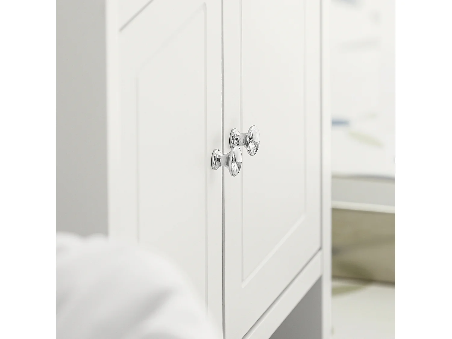 SoBuy BZR56-W Badkamerkast - Halfhoge Opbergkast - Badkamer Kast - Smal Badkamerkastje met 3 Planken en 2 Deuren