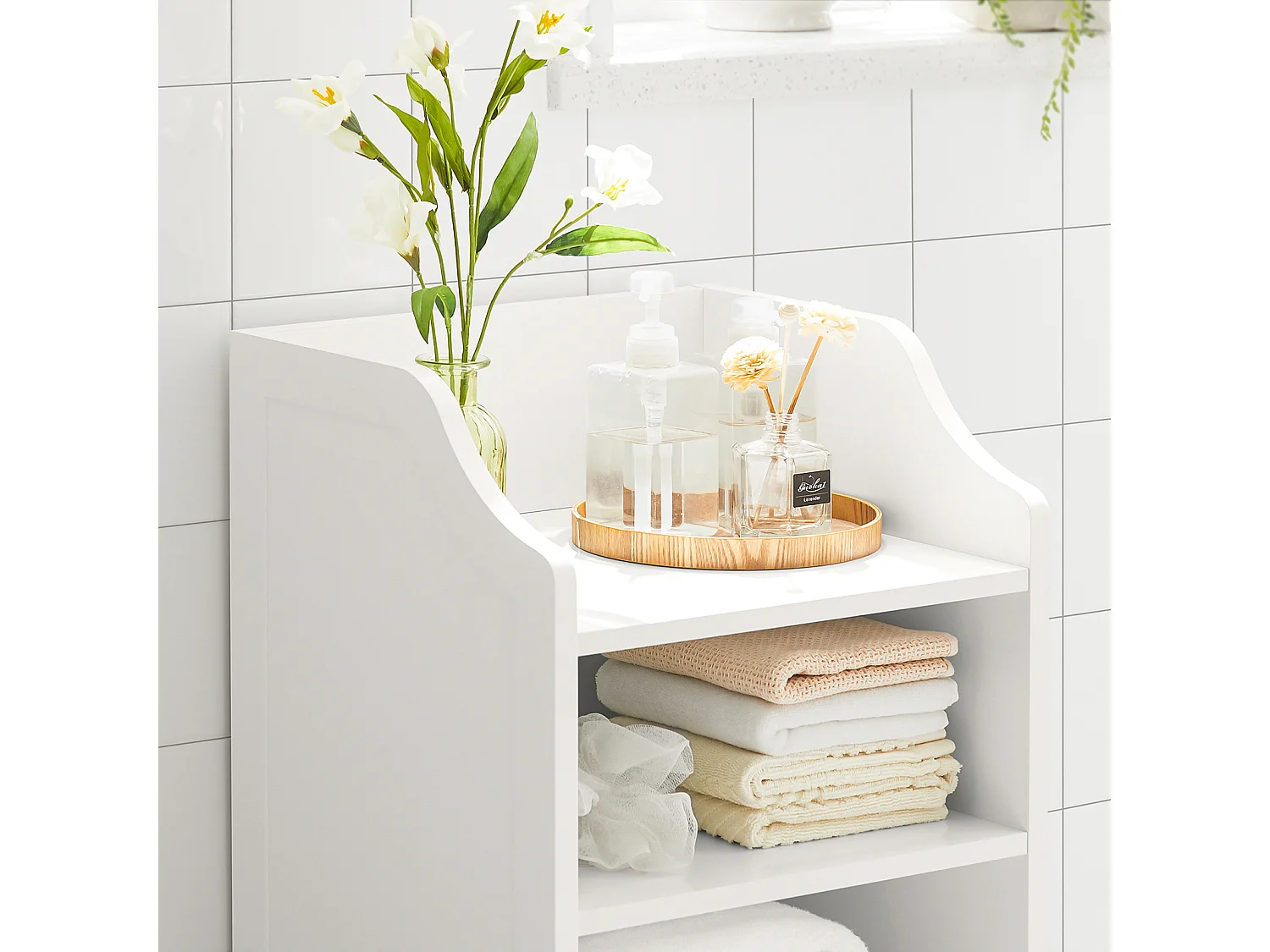 Meuble Bas De Salle De Bain Commode Armoire De Rangement Sur Pied Avec 3 Étagères 2 Portes, BZr56-w