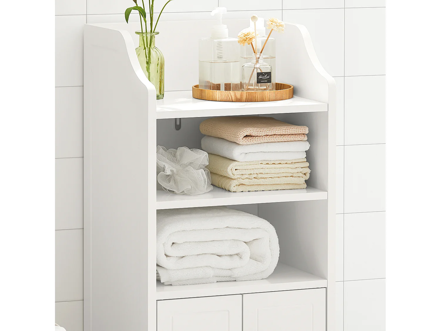 Meuble Bas De Salle De Bain Commode Armoire De Rangement Sur Pied Avec 3 Étagères 2 Portes, BZr56-w