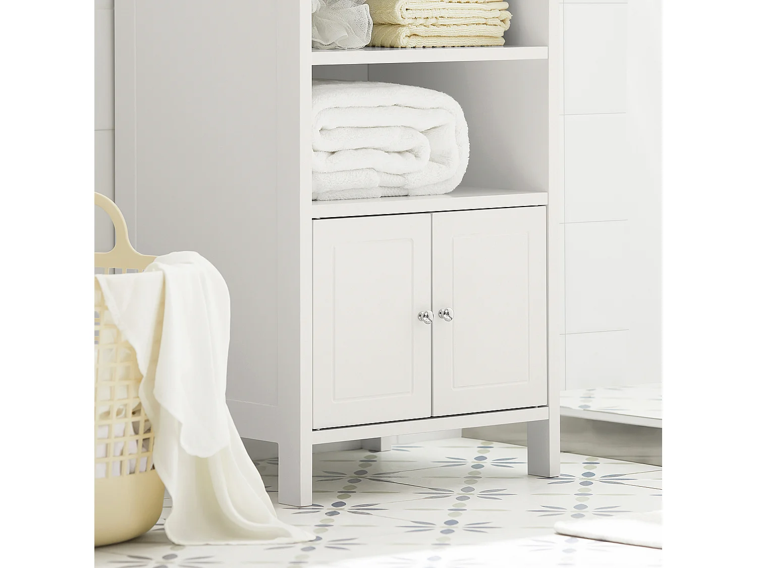 Meuble Bas De Salle De Bain Commode Armoire De Rangement Sur Pied Avec 3 Étagères 2 Portes, BZr56-w