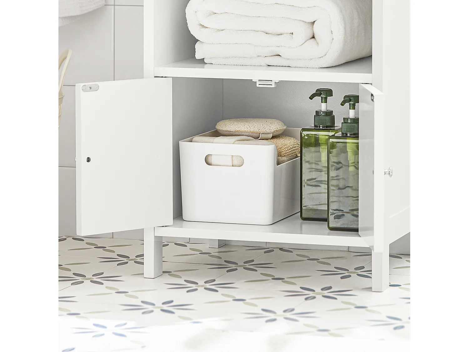 Meuble Bas De Salle De Bain Commode Armoire De Rangement Sur Pied Avec 3 Étagères 2 Portes, BZr56-w