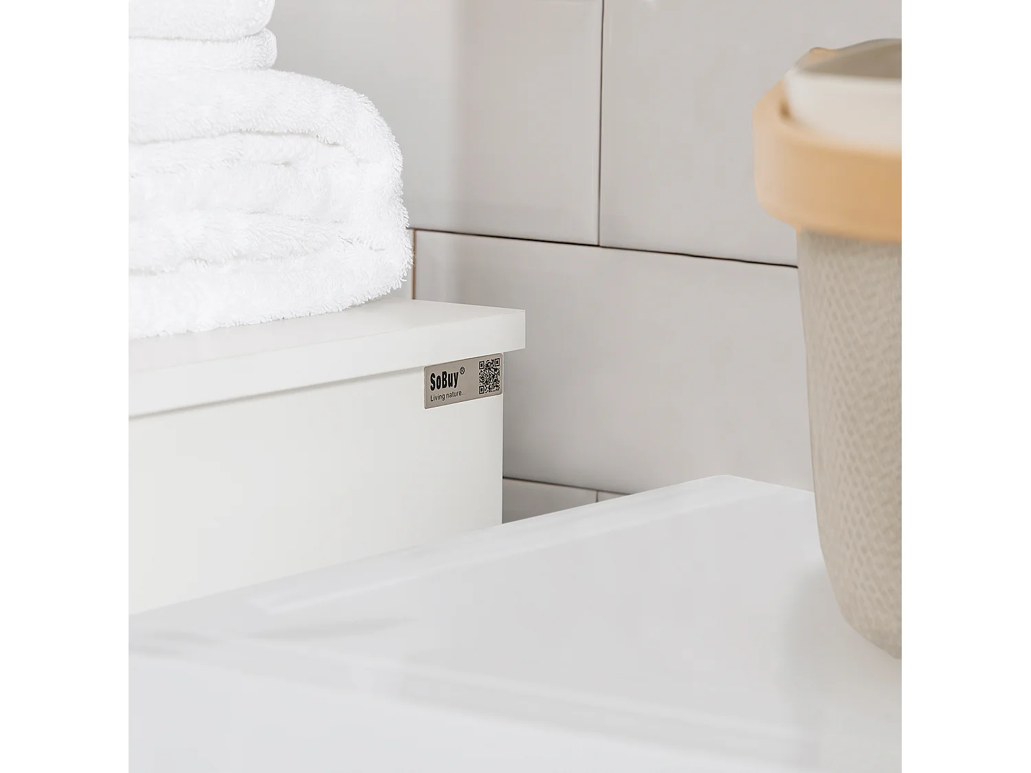 Armoire À Linge Avec Bac À Linge Pliable Meuble Bas Commode Pour Salle De Bain, BZr66-w