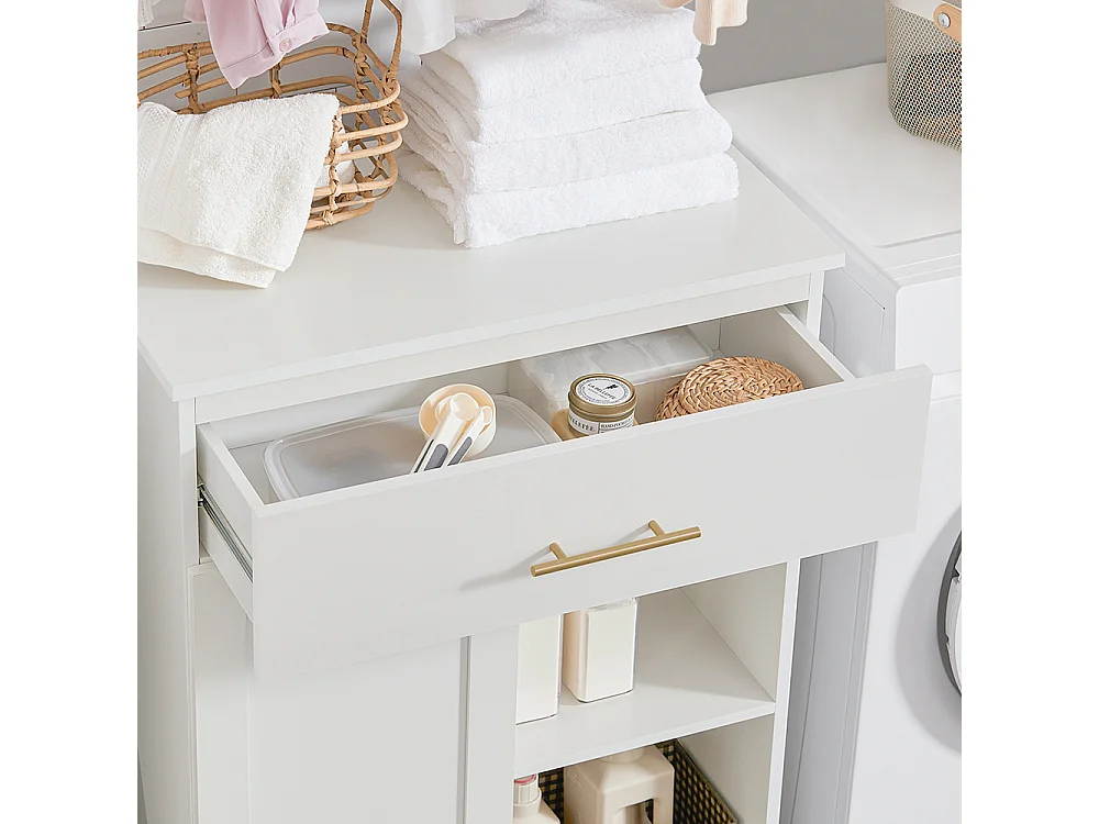 Armoire À Linge Avec Bac À Linge Pliable Meuble Bas Commode Pour Salle De Bain, BZr66-w