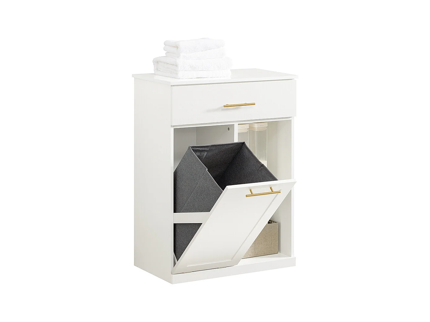 Armoire À Linge Avec Bac À Linge Pliable Meuble Bas Commode Pour Salle De Bain, BZr66-w