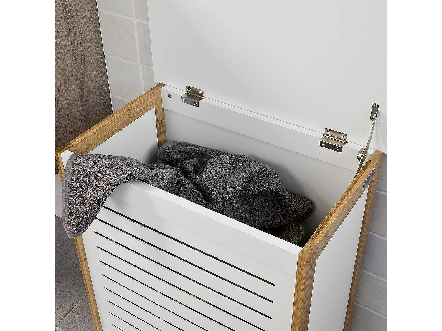 SoBuy FSS66-WN Badkamerkast Opbergkist Wasmand Wasbox Wasverzamelaar Waston met Deksel wit