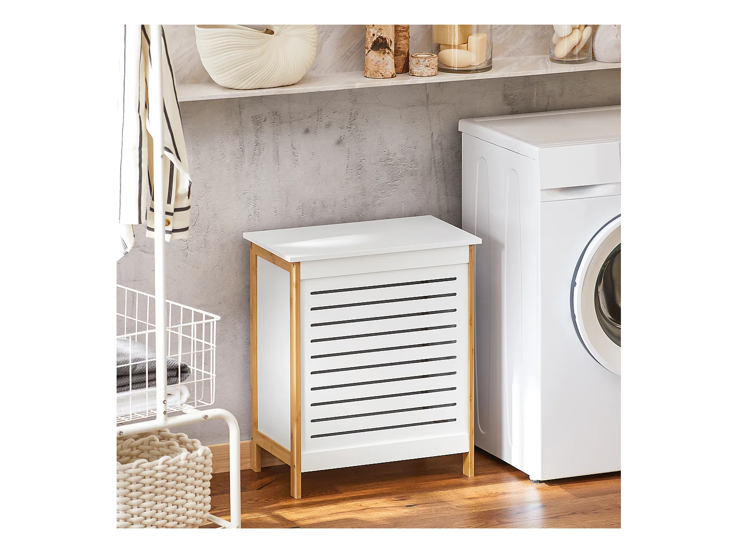 Corbeille À Linge Coffre À Linge Meuble À Linge Porte Vêtement Salle De Bain, Fss66-wn