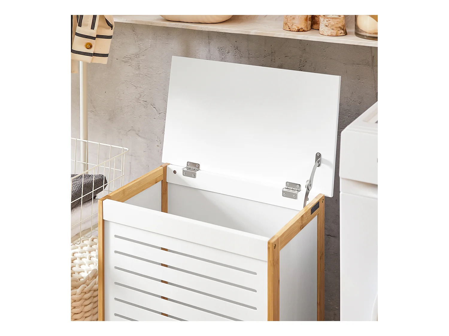 Corbeille À Linge Coffre À Linge Meuble À Linge Porte Vêtement Salle De Bain, Fss66-wn