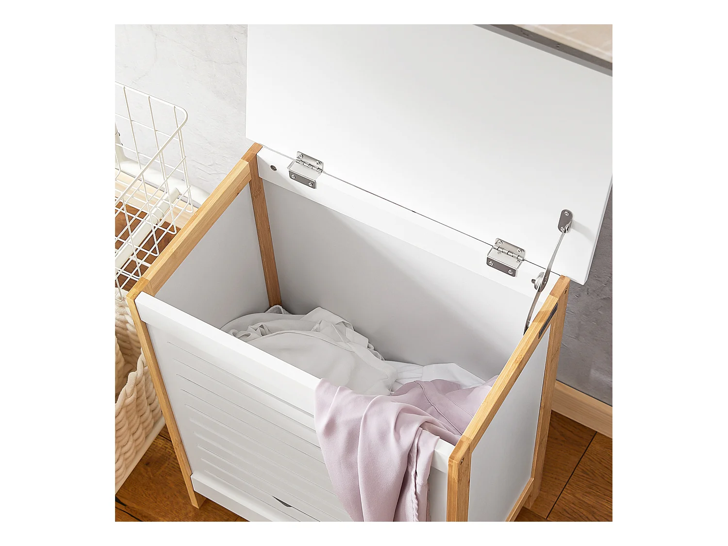 Corbeille À Linge Coffre À Linge Meuble À Linge Porte Vêtement Salle De Bain, Fss66-wn
