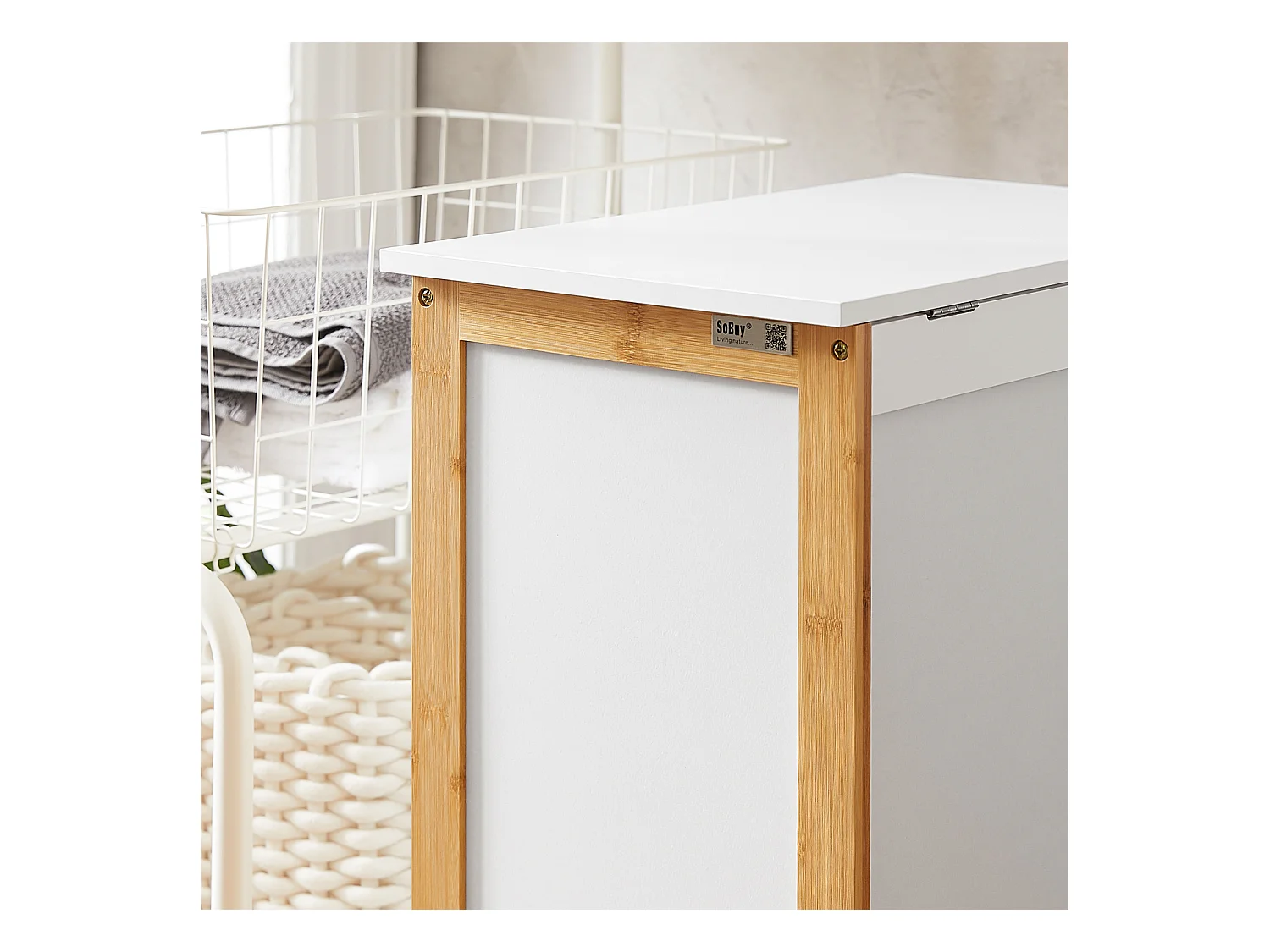 Corbeille À Linge Coffre À Linge Meuble À Linge Porte Vêtement Salle De Bain, Fss66-wn
