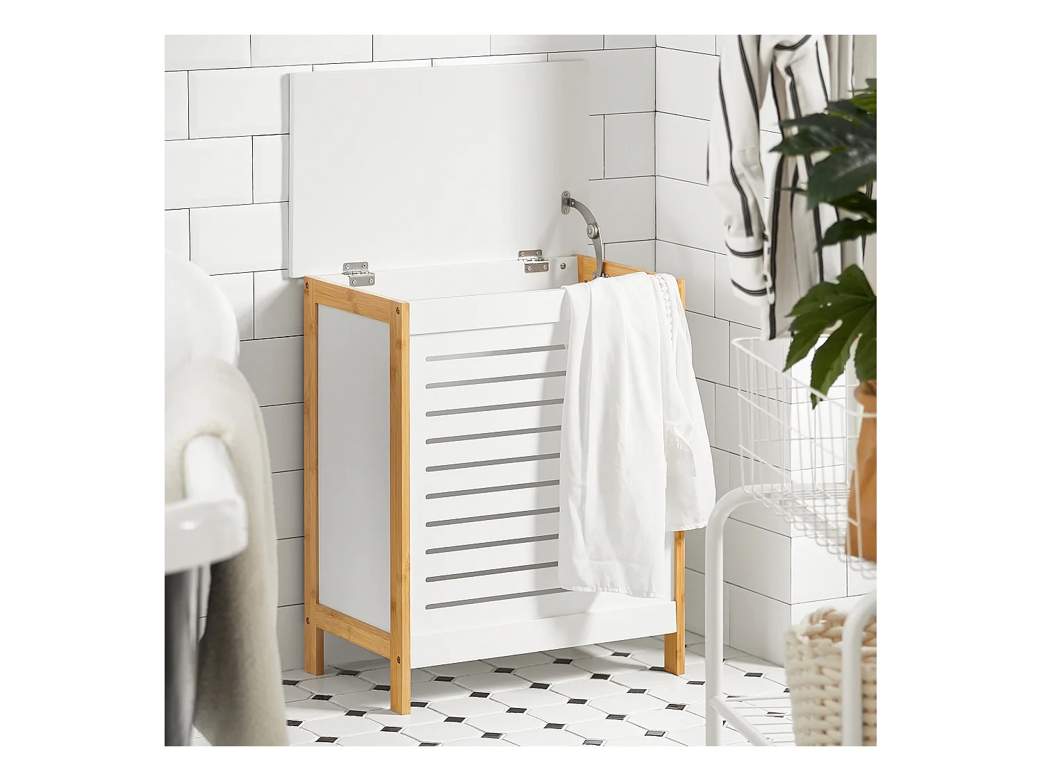 Corbeille À Linge Coffre À Linge Meuble À Linge Porte Vêtement Salle De Bain, Fss66-wn