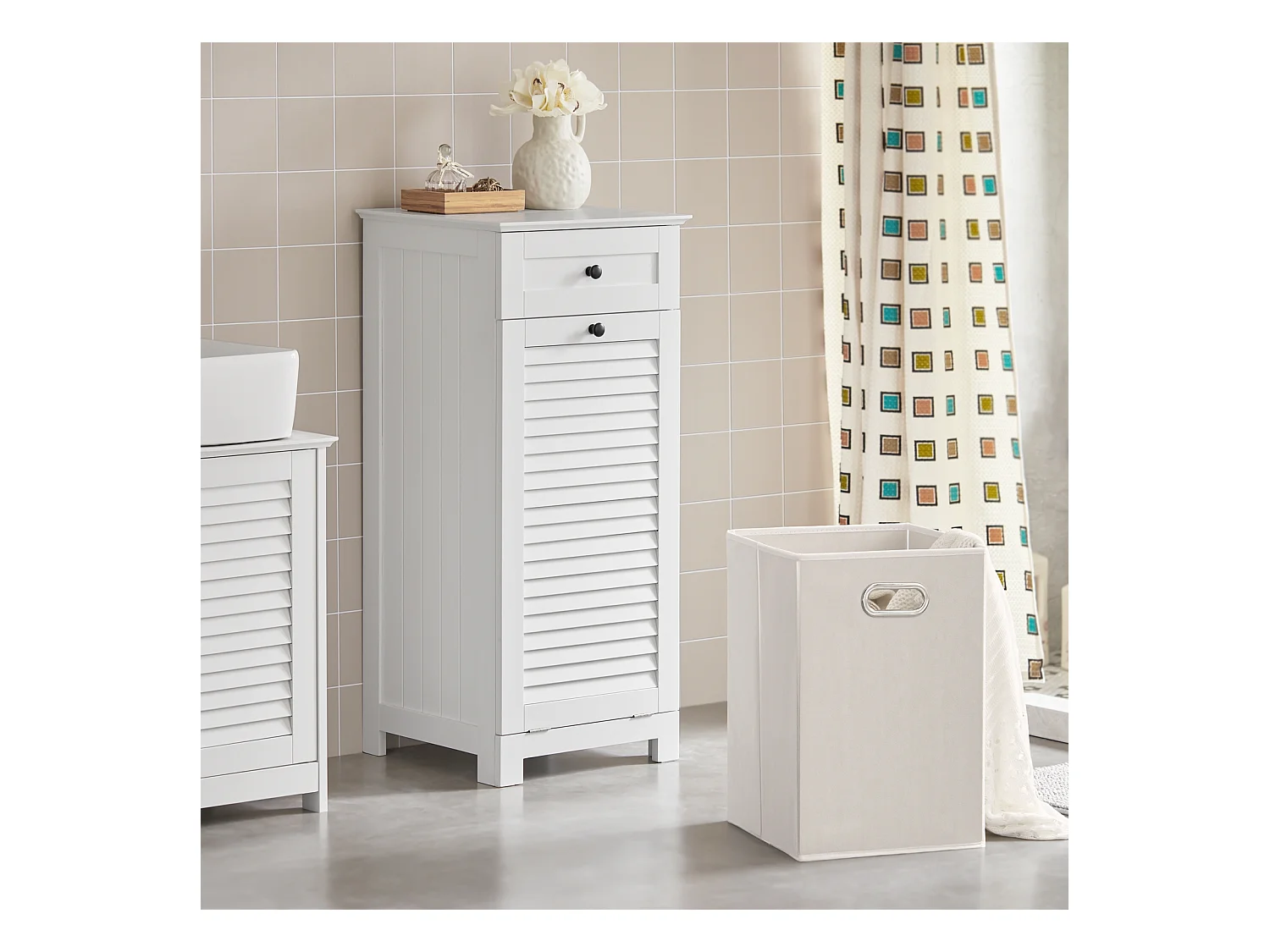 Meuble Bas De Salle De Bain Corbeille À Linge Meuble De Rangement 38x40x90 cm, BZr73-w