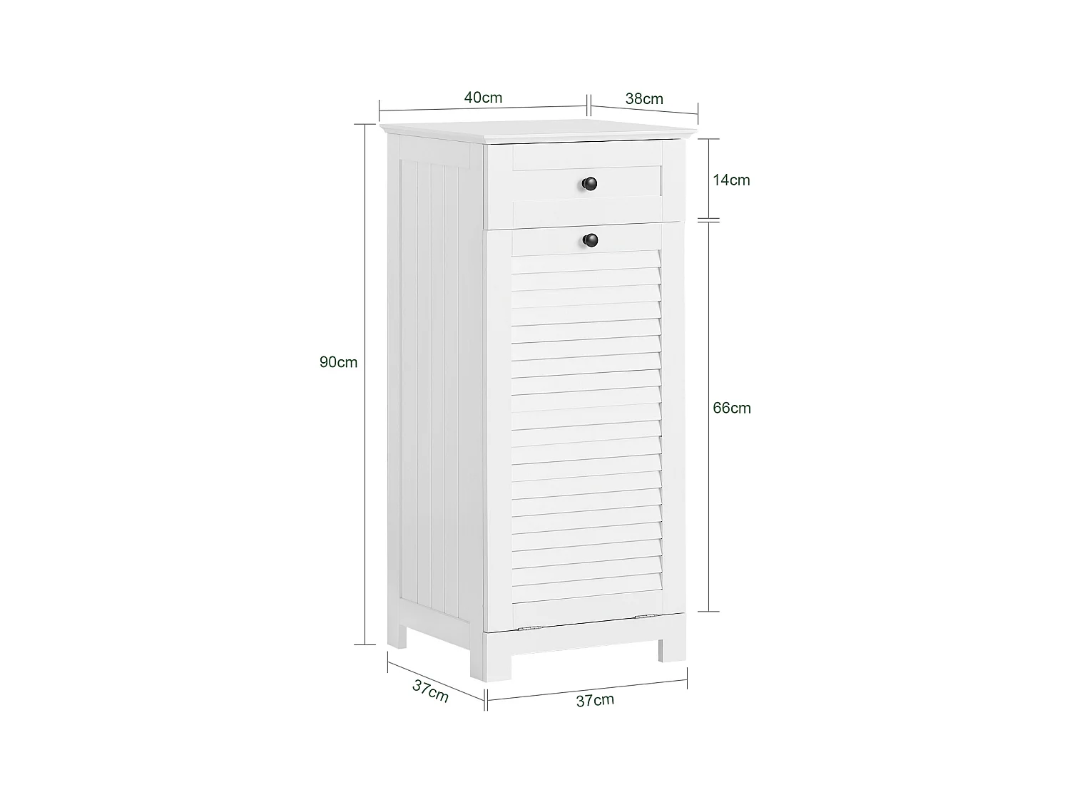 Meuble Bas De Salle De Bain Corbeille À Linge Meuble De Rangement 38x40x90 cm, BZr73-w