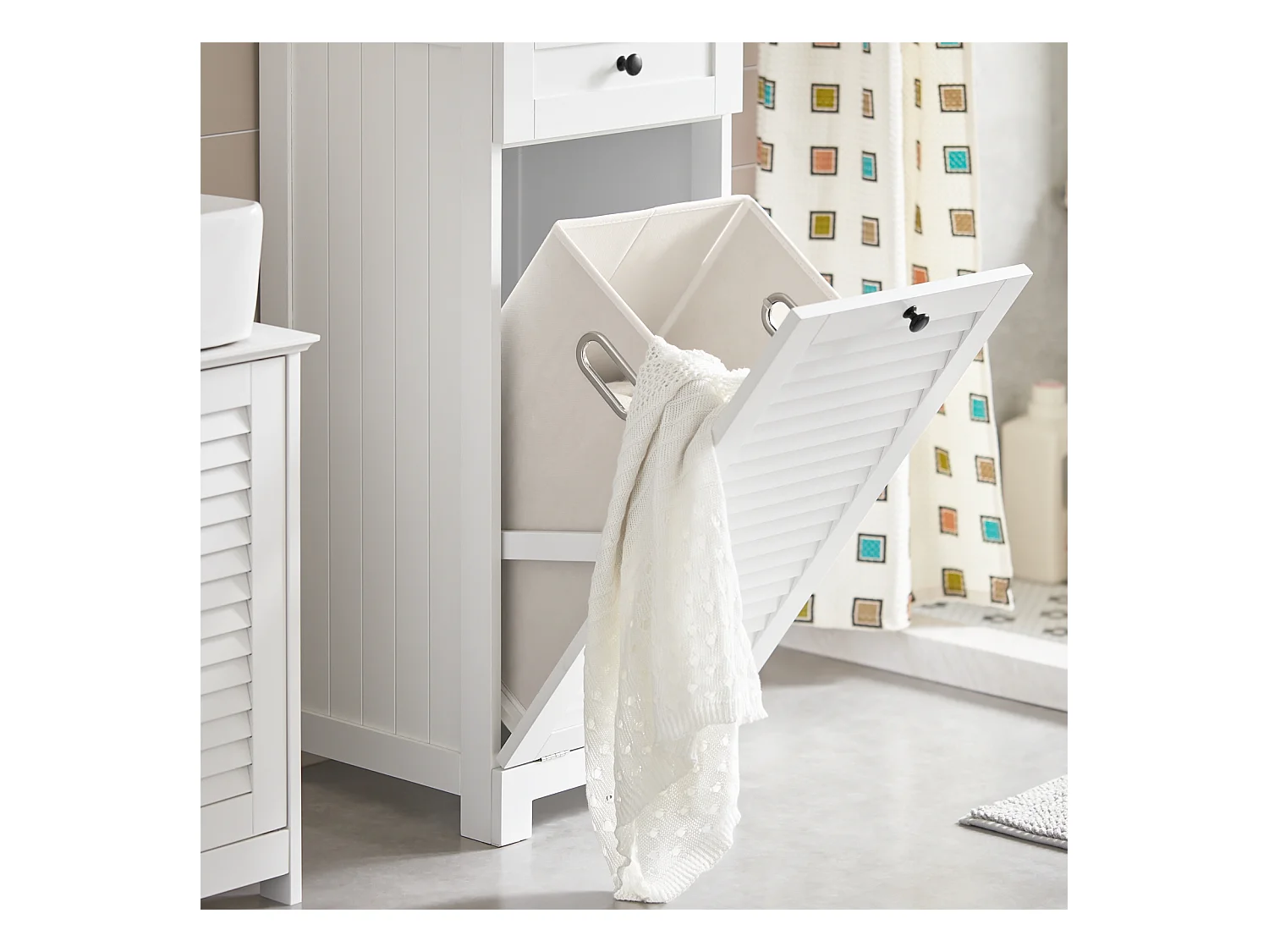 Meuble Bas De Salle De Bain Corbeille À Linge Meuble De Rangement 38x40x90 cm, BZr73-w