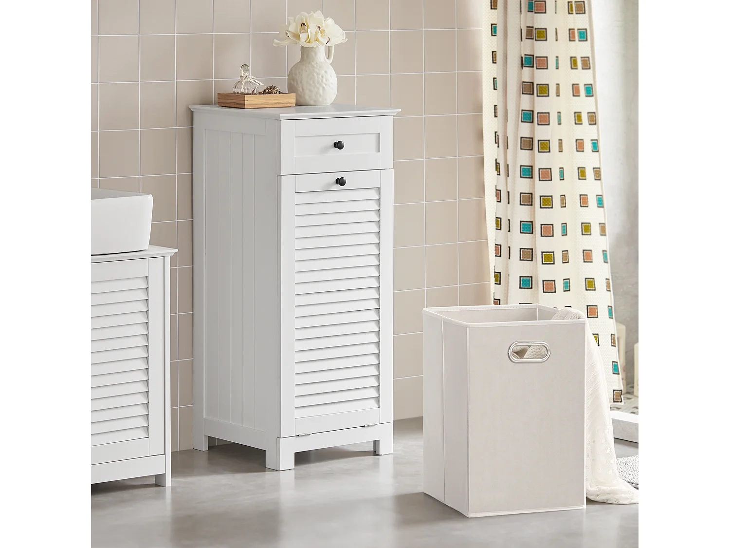 Meuble Bas De Salle De Bain Corbeille À Linge Meuble De Rangement 38x40x90 cm, BZr73-w