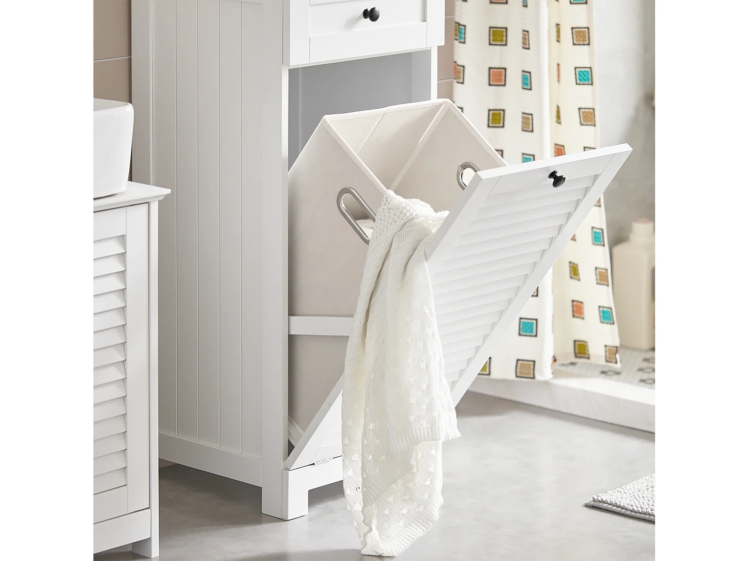 Meuble Bas De Salle De Bain Corbeille À Linge Meuble De Rangement 38x40x90 cm, BZr73-w