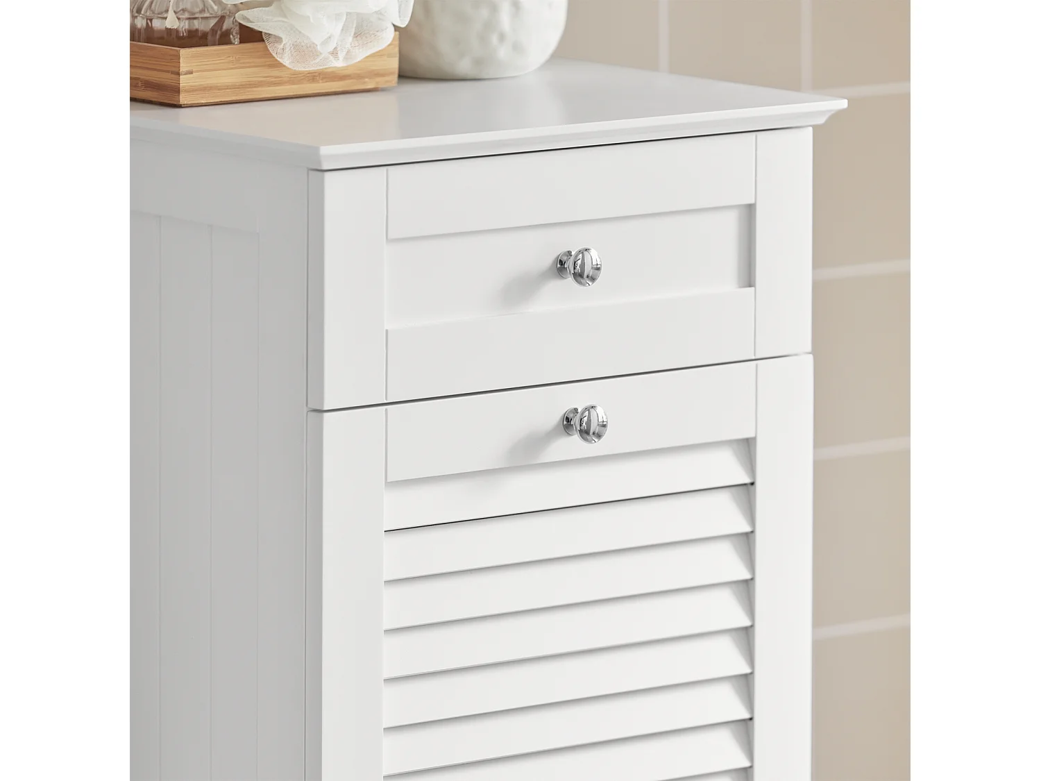 Meuble Bas De Salle De Bain Corbeille À Linge Meuble De Rangement 38x40x90 cm, BZr73-w