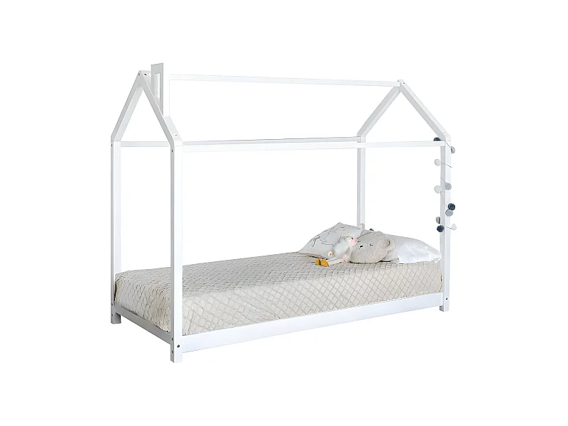 Cama infantil chimenea madera blanco Montessori 90x190cm