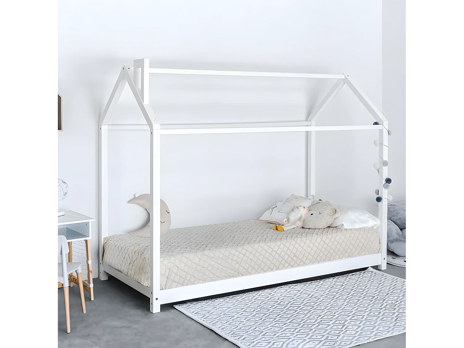 Bett für Kinder mit Kamin Holz weiß 90x190cm