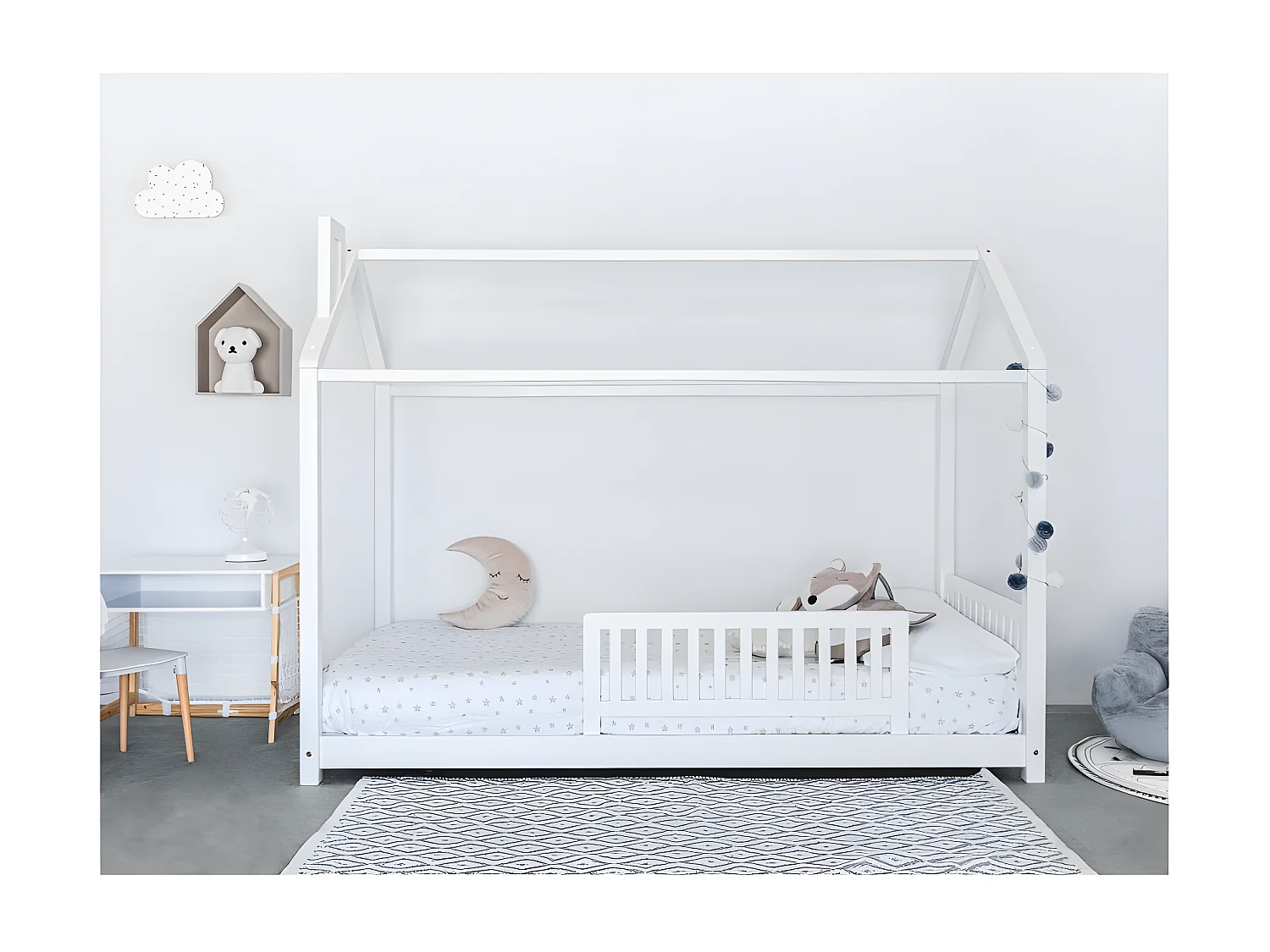 Bett für Kinder mit Kamin Holz weiß 90x190cm