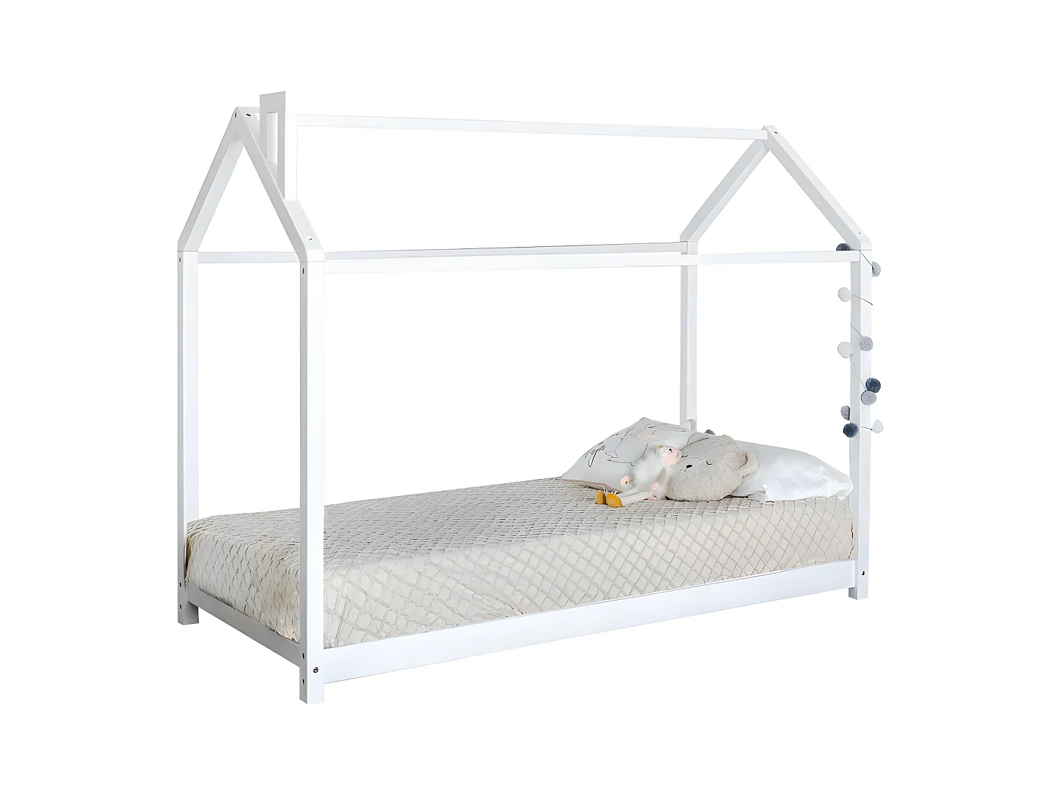 Bett für Kinder mit Kamin Holz weiß 90x190cm