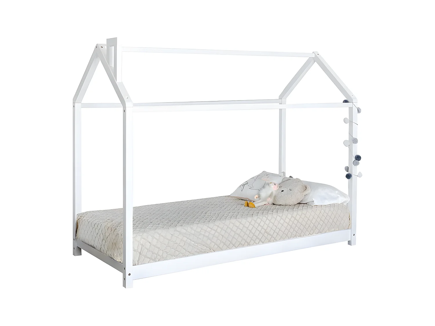 Cama infantil chimenea madera blanco Montessori 90x190cm