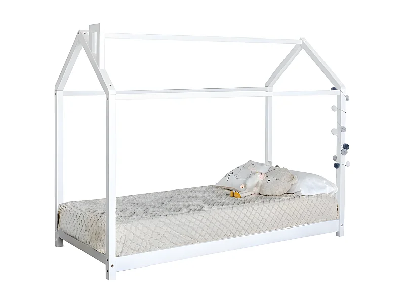 Cama de criança lareira de madeira branca 90x190cm