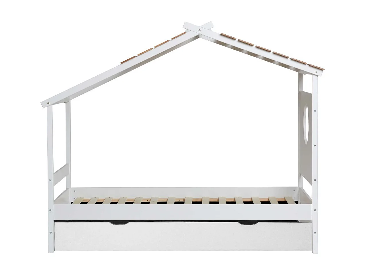 Lit cabane + lit pieds pliants bois blanc 90x190cm