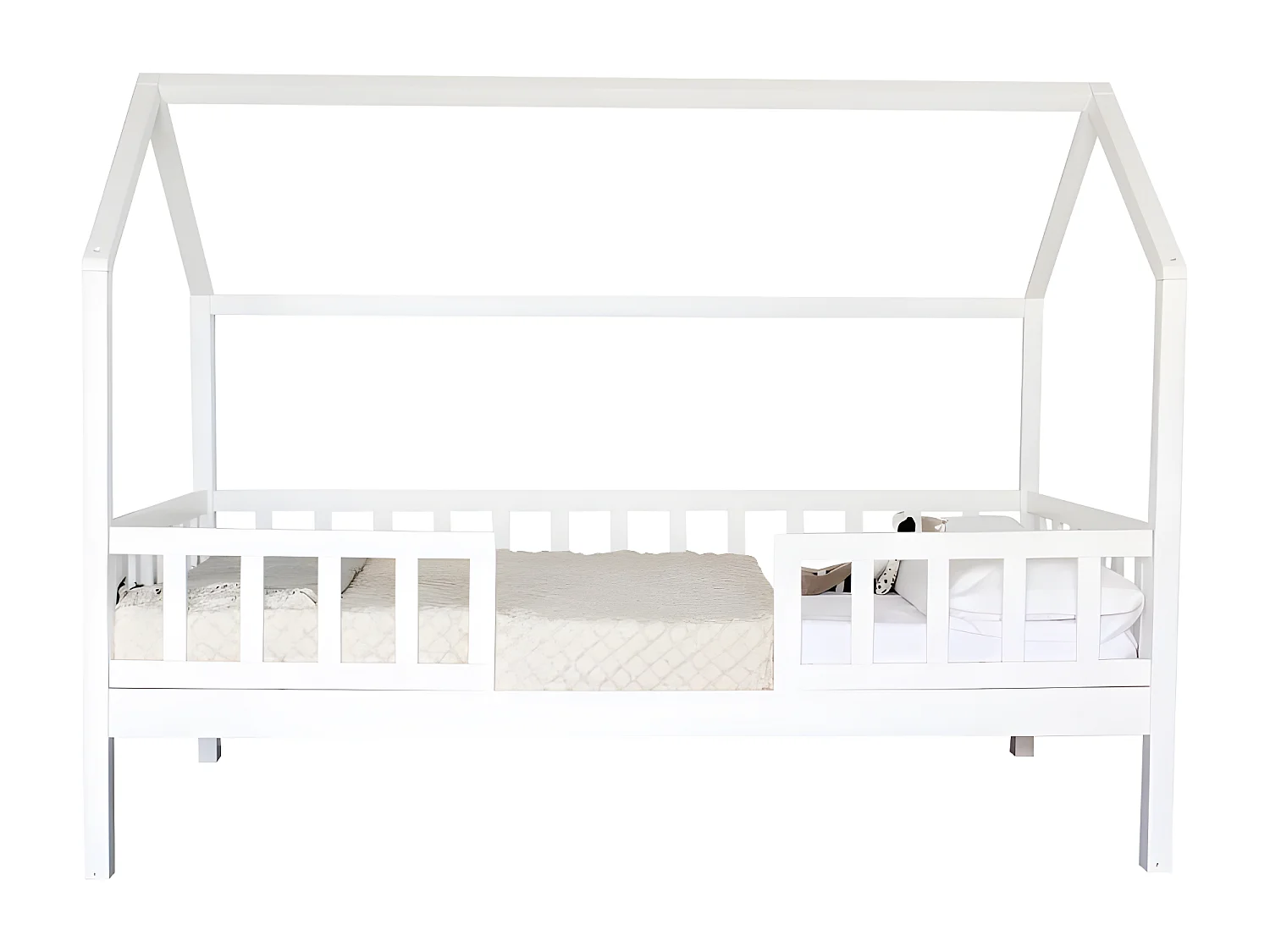 Letto casetta con Ringhiera legno bianco 90x190cm