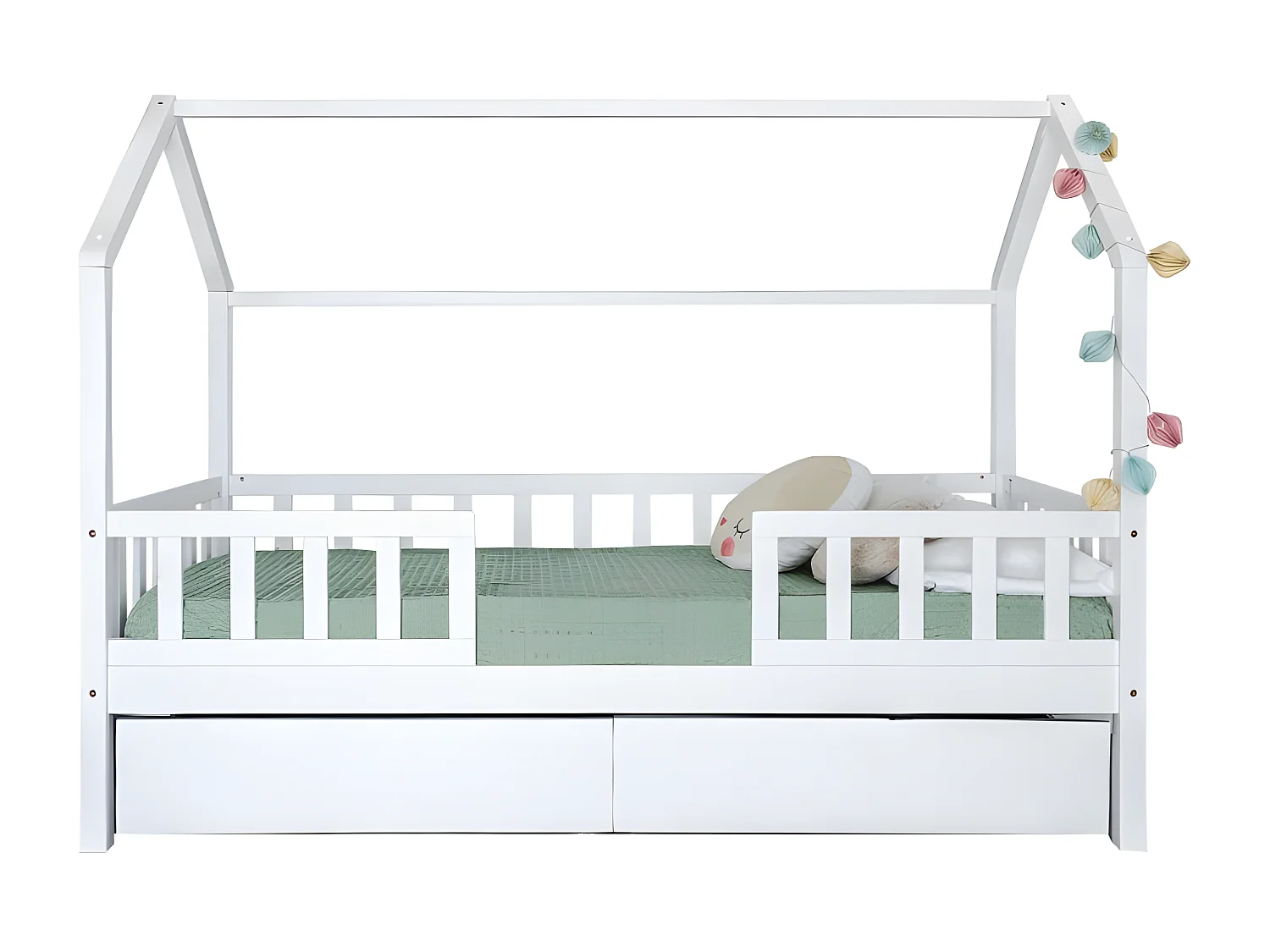 Letto casetta con Ringhiera legno bianco 90x190cm