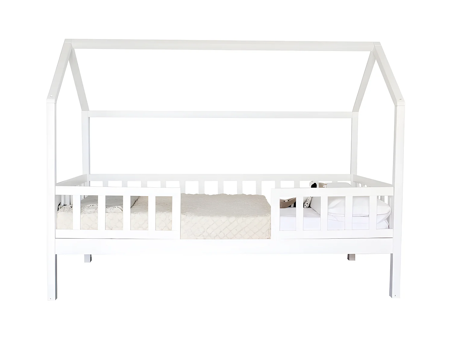 Lit petite maison avec Barrièrre en bois blanc 90x190cm