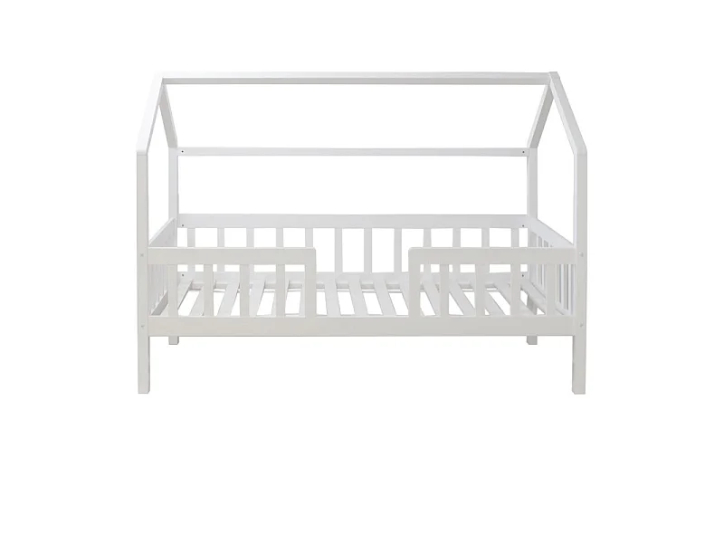 Cama casita con barandilla madera blanco 90x190cm