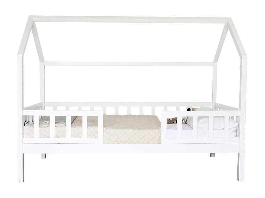 Cama casita con barandilla madera blanco 90x190cm