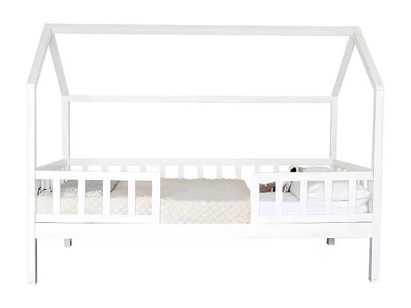 Lit petite maison avec Barrièrre en bois blanc 90x190cm