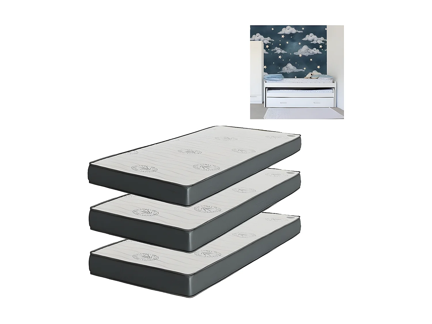 Matelas Pack 3 viscoélastique 90x200x20/90x190x15/90x190x15cm