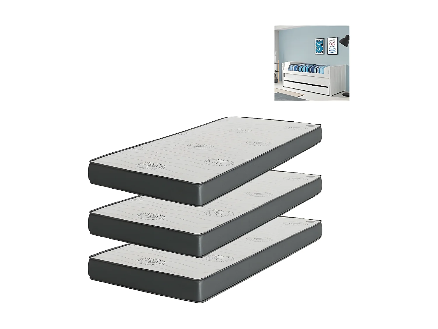 Matelas Pack 3 viscoélastique 90x200x20/90x190x15/90x180x15